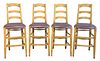 Set of Four Counter Top Stools, having leather seats, total height 45 1/2 inches, seat 28 inches.
