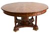 Theodore Alexander Round Dining Table, on pedestal having turned supports and brass trimmed feet, height 29 1/2 inches, diameter 61 1/2 inches, no lea