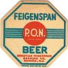 1937 Feigenspan P.O.N. Beer 4 1/4 inch Octagon Coaster NJ-FEI-40