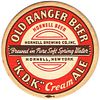 1940 Old Ranger Beer/K.D.K. Ale 4 1/4 inch coaster NY-HOR-3