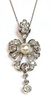 An early 20th century pearl and diamond cartouche shaped pendant,