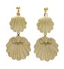 A pair of Victorian buff coloured lava cameo shell drop earrings,