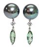 A pair of cultured Tahitian pearl and diamond drop earrings,