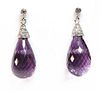 A pair of white gold amethyst and diamond drop earrings,