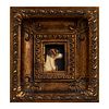 ANÓNIMO. SXX. Retrato de perro. Óleo sobre madera. Marco de madera dorada. 7.2 x 5.2 cm.