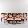 Set of Ten Neoclassical-style Mahogany Veneer and Parcel-gilt Dining Chairs