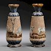 Pair of Doulton Lambeth Hannah and Lucy Barlow Decorated Stoneware Vases