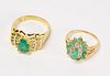 Two 14kt Gold Rings with Green Stones