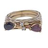 1970s 14K Gold Diamond Ruby Sapphire Ring Set