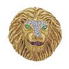 18k Gold Diamond Ruby Emerald Lion Head Brooch