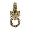 18K Gold Diamond Ruby Enamel Leopard Pendant