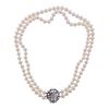 Mid Century 14k Gold Diamond Pearl Necklace