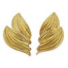 18K Gold Diamond Leaf Motif Clip on Earrings