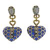 18K Gold Diamond Emerald Heart Drop Earrings