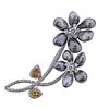 18k Gold Pearl Fancy Diamond Flower Brooch Pin
