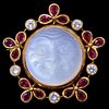 MOONSTONE DIAMOND AND RUBY MAN IN THE MOON BROOCH