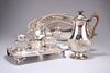 THREE PIECES OF SILVER-PLATE, comprising Cristofle dish, hot water jug and 