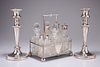 A PAIR OF 19TH CENTURY SILVER-PLATED CANDLESTICKS, with gadrooned borders, 
