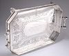 A LARGE VICTORIAN SILVER-PLATED TWO-HANDLED GALLERIED TRAY, engraved with p