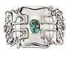 OLIVER BAKER FOR LIBERTY & CO - A SILVER AND TURQUOISE BUCKLE, the rectangu