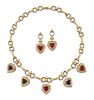 A GEMSTONE AND DIAMOND NECKLACE AND EARRING SUITE, the