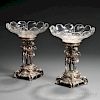 Pair of Figural Silvered Bronze and Cut Crystal Compotes