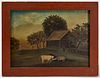 Farm Scene Painting with Original Painted Frame
