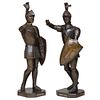 A Pair Of Patinated Bronze Medieval Crusader Sculptures with Armor and Shields 19th Century
