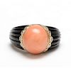 18KT Coral, Onyx, and Diamond Ring, French