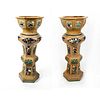 Pair of Chinese Monumental Stoneware Jardinieres and Pedestal Stands