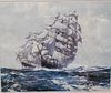 Five Montague Dawson (1890 - 1923), sailboats and ships, lithograph, pencil signed, sight size of largest 30 x 37 inches.