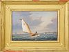 William R. Davis Oil on Canvas "#5 Catboat Sailing in the Harbor"