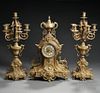 Three-piece Japy Frere Bronze Clock Garniture