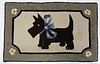 Scottie with Blue Bow Vintage Hand Hooked Rug
