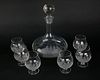Set of Six Clipper Ship Etched Glass Brandy Glasses and Decanter
