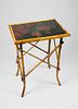French Bamboo Table with Lacquered Floral Decorated Surface