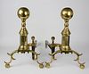 Pair of Antique Brass Philadelphia Style Ball Top Andirons