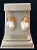Pair of White Baroque Pearl and Sterling Silver Vermeil Wire Earrings