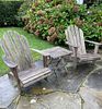 Pair of Outdoor Classics Teak Adirondack Style Chairs and Hatch Top Side Table