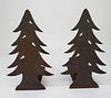 Pair of Vintage Cast Iron Hand Hammered Figural Christmas Tree Andirons