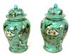 PAIR OF CHINESE PORCELAIN LIDDED TEMPLE JARS