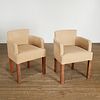 Pair French Mid-Century cerused oak bergeres