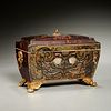 Large Regency brass and pearl inlaid tea caddy