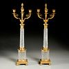 Pair Empire style bronze and crystal candelabra