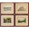 Currier & Ives, (4) hand-colored lithographs