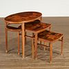 Emile Galle, rare oval three-tier nest of tables