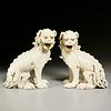 Pair Japanese monochrome white Buddhist lions