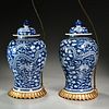 Pair large Chinese blue and white lidded jars
