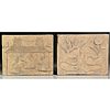 (2) early Asian gray earthenware relief tiles