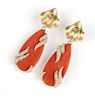 A pair of coral & diamond earrings, Henry Dunay